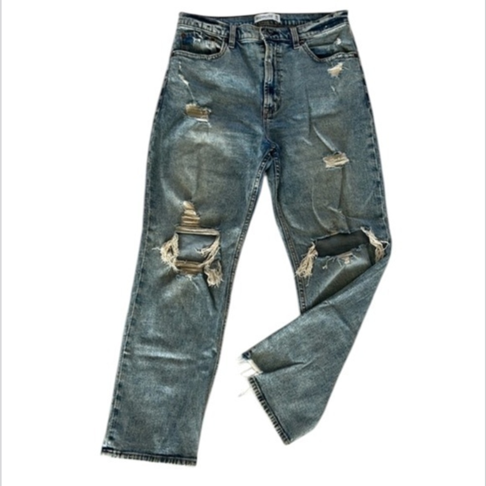 Abercrombie ultra high rise ankle straight jeans acid wash distressed size 30